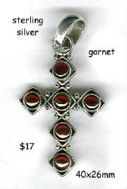stereling silver cross, garnet