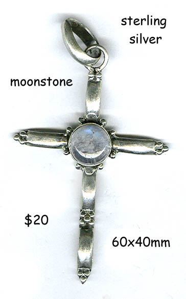 sterling silver cross, moonstone