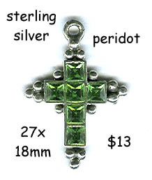 sterling silver cross, faceted peridot