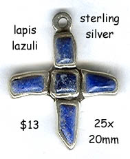 sterling silver cross, lapis lazuli