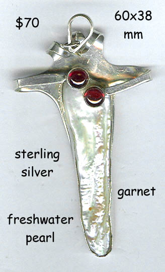 freshwater pearl cross, sterling pendant garnet