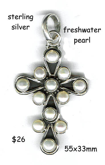 sterling silver cross, freshwater pearl