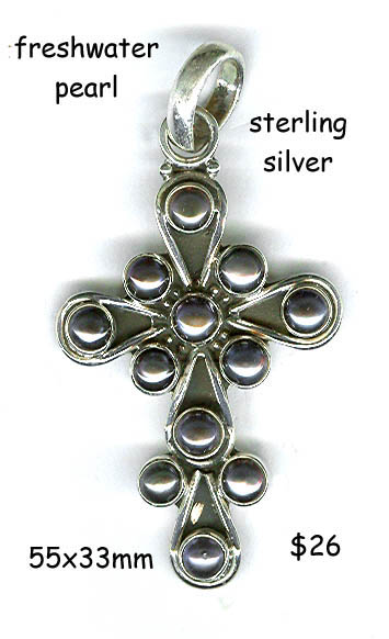 sterling silver cross, black freshwater pearl