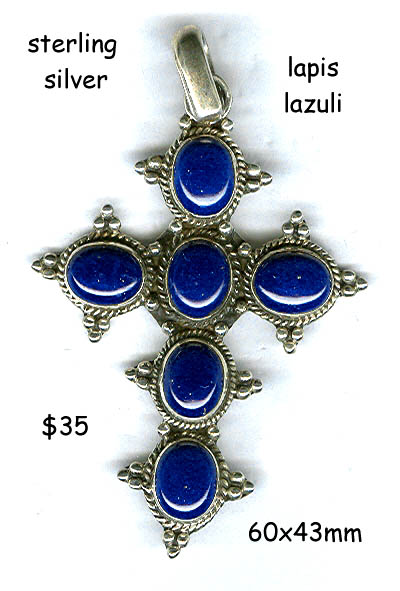 sterling silver cross, lapis lazuli