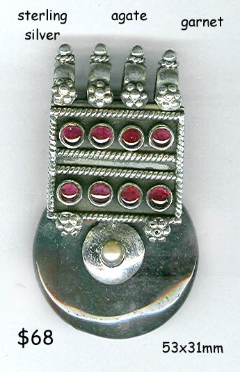 sterling bali pendant agate wheel garnet