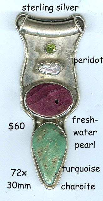 sterling pendant charoite turquoise