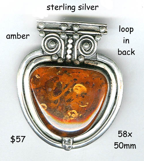 sterling silver pendant amber large bali