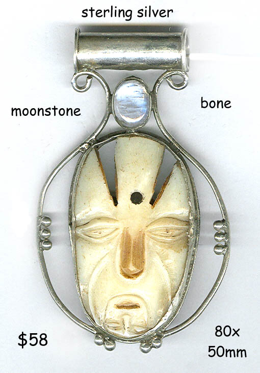 sterling pendant large bone face moonstone