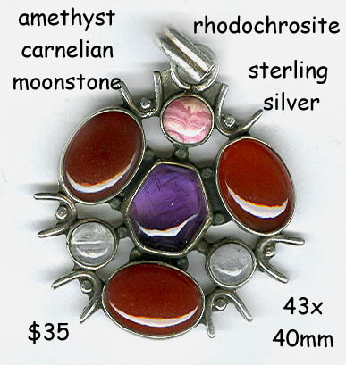 sterling pendant carnelian amethyst moonstone