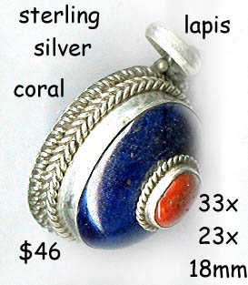 sterling pendant lapis dome, coral