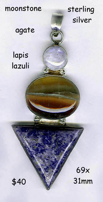 sterling pendant lapis triangle moonstone agate