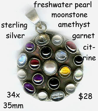 sterling pendant multi-gemstone round