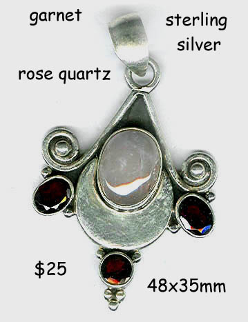 sterling pendant rose quartz garnet