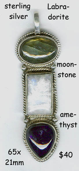 sterling pendant Labradorite moonstone amethyst