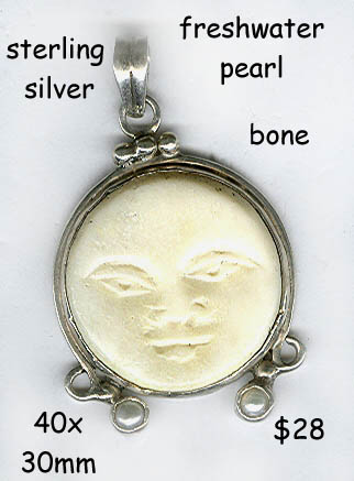 sterling pendant bone moon face