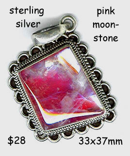 sterling pendant pink moonstone slanted diamond