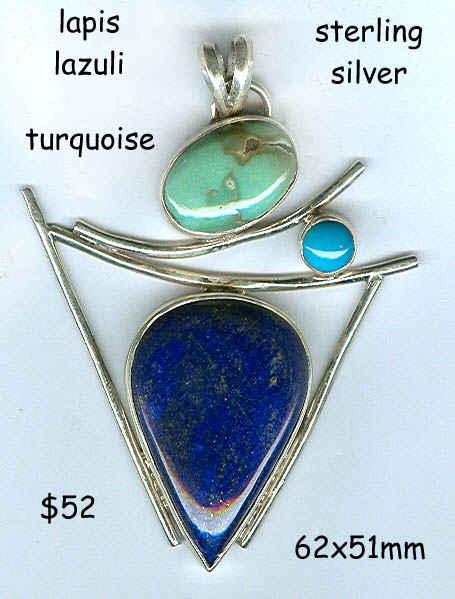 sterling pendant angles turquoise lapis lazuli
