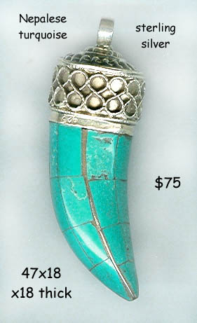 Nepal pendant, turquoise horn, sterling silver